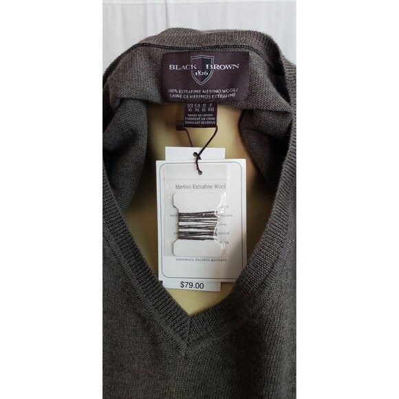 Black Brown 1826 Sweater‎ Mens XL Brown 100% Extra Fine Merino Wool NWT DEFECT - Picture 3 of 8